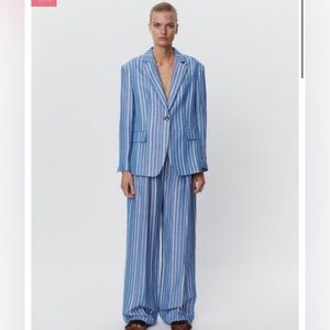Day Birger et Mikkelsen Blue linen Striped Blazer and Pants Set NWT Size